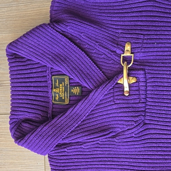 Lauren Ralph Lauren Black Label Purple Ribbed Knit Horsebit Detail Sweater - Picture 2 of 6
